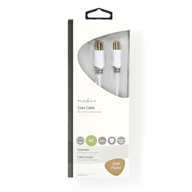 Nedis Coax Cable | IEC (Coax) Han | IEC (Coax) Hun | Gull belagt | 100 dB | 75 Ohm | Dobbelt skjermet | 2.00 m | Rund | PVC | Hvit | Boks