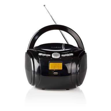 Nedis CD-spiller Boombox | Batteri drevet / Nettstrøm drevet | Stereo | 9 W | Bluetooth® | FM | USB-avspilling | Bære håndtak | Sort