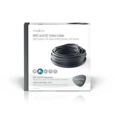CCTV-kabel BNC / likestrøm | RG59 | 10 m | forhåndsmonterte kontakter