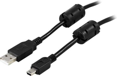 DELTACO USB 2.0 kabel Typ A Ha - Typ Mini B Ha 2m, ferritkärnor, svar