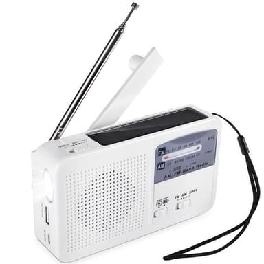 Multifunksjonell sveiveradio med LED-lampe - FM-radio, USB, Solcelle, Dynamo RD369