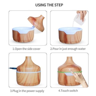Luftfukter/Aroma Diffuser i tredesign 300ml, Lyst tre