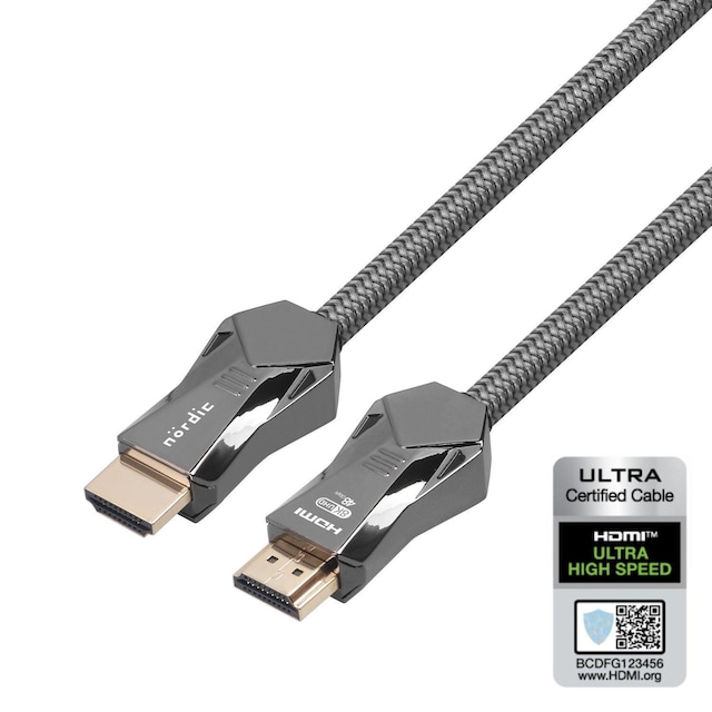 NORDIC-SERTIFISERT KABLER 2m Ultra High Speed ​​​​HDMI 2.1 8K 60Hz 4K 120Hz 48Gbps Dynamic HDR eARC VRR Nylonflettet kabel Gullbelagt
