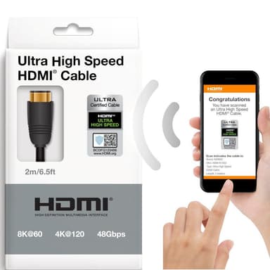 NORDIC-SERTIFISERT KABLER 2m Ultra High Speed ​​​​HDMI 2.1 8K 60Hz 4K 120Hz 48Gbps Dynamic HDR eARC VRR Nylonflettet kabel Gullbelagt