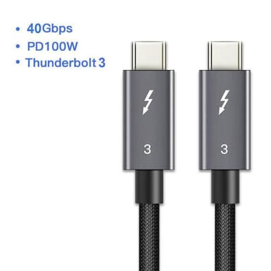 NÖRDIC Thunderbolt 3 USB C-kabel 1,5m 40Gbps 100W Strømforsyning 5K 60Hz dobbel 4K 60Hz UHD svart