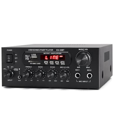 NÖRDIC Bluetooth 5.0 Stereoforsterker 60 + 60W RMS Forsterker 2 Mikrofoninngang Digital Audio Karaoke
