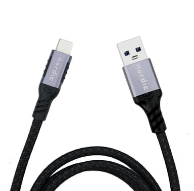 NÖRDIC 1m USB3.2 Gen1 USB-C til A nylonflettkabel hurtiglading 3A 5Gbps Strømforsyning PD 60W