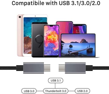 NÖRDIC Thunderbolt 3 USB C-kabel 1,5m 40Gbps 100W Strømforsyning 5K 60Hz dobbel 4K 60Hz UHD svart