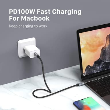 NÖRDIC Thunderbolt 3 USB C-kabel 1,5m 40Gbps 100W Strømforsyning 5K 60Hz dobbel 4K 60Hz UHD svart
