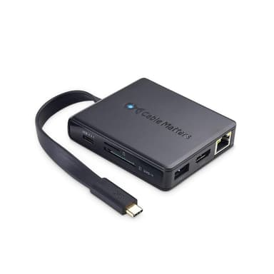 Cable Matters 1 til 8 USB-C dockingstasjon HDMI 4K30Hz PD80W 2xUSB-C 5Gbps RJ45 Giga Lan Micro SD og SD kortlesere