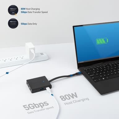 Cable Matters 1 til 8 USB-C dockingstasjon HDMI 4K30Hz PD80W 2xUSB-C 5Gbps RJ45 Giga Lan Micro SD og SD kortlesere