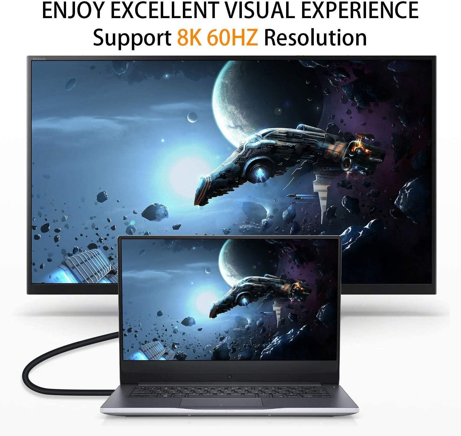 NÖRDIC vinklet HDMI-adapter 8K60Hz 4k120Hz 48Gbps hann til hunn HDMI2.1 15cm