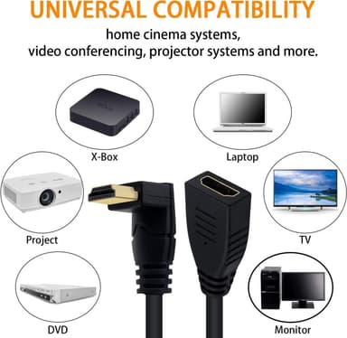 NÖRDIC vinklet HDMI-adapter 8K60Hz 4k120Hz 48Gbps hann til hunn HDMI2.1 15cm