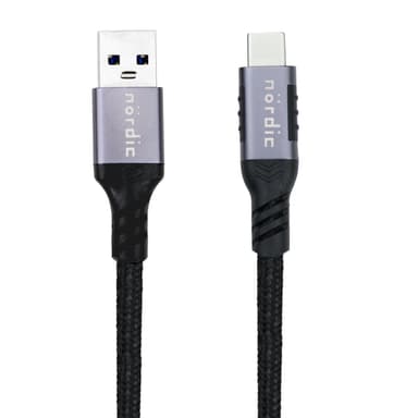 NÖRDIC 1m USB3.2 Gen1 USB-C til A nylonflettkabel hurtiglading 3A 5Gbps Strømforsyning PD 60W