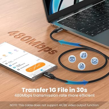 NÖRDIC 50 cm USB-C til C nylonflettet kabel hurtiglading med PD3.1 240W 48V 5A med Emarker