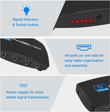 NÖRDIC HDMI 2.1-svitsj 3 til 1 8K60Hz 4K120Hz 48Gbps HDR