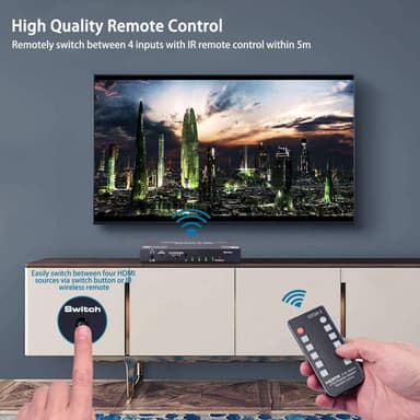 NÖRDIC HDMI Switch 4 til 1 med 7.1 lydekstraktor ARC SPDIF stereo 3,5 mm lyd 4K60hz HDCP2.2 3D HDR10 18Gbps
