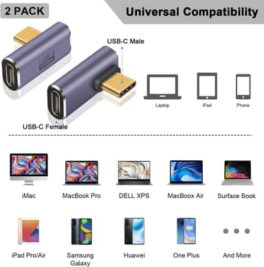 NÖRDIC USB4 vinklet adapter hann til hunn 40G 8K60Hz PD100W