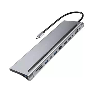 NÖRDIC 1 til 12 USB-C-dokkingstasjon for trippelskjermer 2xHDMI 4K30Hz, 1xVGA Mac M1 M2 PD 100W Thunderbolt 3 & 4
