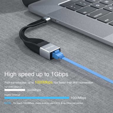 NÖRDIC Flat adapter USB-C til Giga Ethernet 10cm
