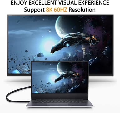 NÖRDIC vinklet HDMI-adapter 8K60Hz 4k120Hz 48Gbps hann til hunn HDMI2.1 15cm