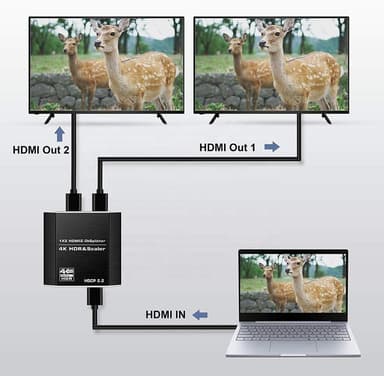 NÖRDIC HDMI Splitter 1 til 2 4K 60Hz HDCP2.2 18Gbps HDMI kabler i bilder som ikke er inkludert
