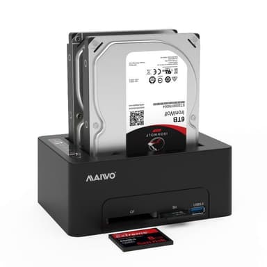 Maiwo K3082CR USB C 3.1 Gen1 5Gbps Docking Station, 2 SATA HDD SDD 14TB med støtte for beasp, støtte til Sataii 6Gbps, kloning, kortleser, USB-hub