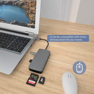 NÖRDIC 1 til 5 USB-C adapter SD / TF og CF kortleser med 2xUSB3.0 opptil 5 Gbps