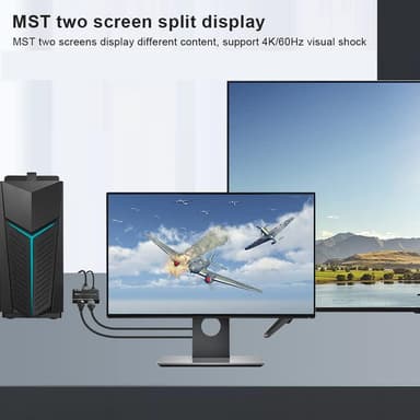 NÖRDIC 1 til 2 splitter 1xDisplayport til 1xHDMI og 1xDisplayport 8K30Hz støtte for MST og HDR