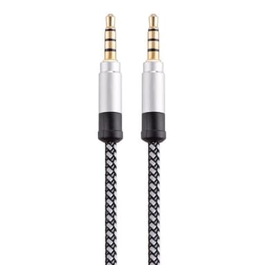 NÖRDIC lydkabel 4-pinners 3,5 mm hann til hann 3m sølv AUX-kabel TRRS mikrofonkabel