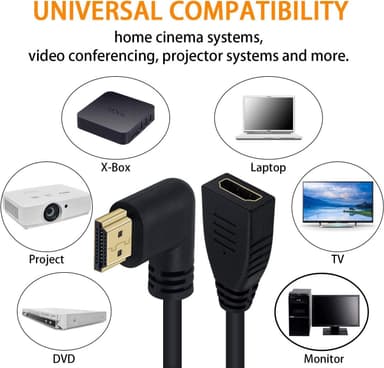 NÖRDIC vinklet HDMI-adapter 8K60Hz 4k120Hz 48Gbps hann til hunn HDMI2.1 18cm