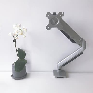 NÖRDIC Monitorarm Table Bracket for 1 skjerm med gassfjær, vippbar og roterbar, i aluminium og stål, sølv, skjermmontering TV-brakett