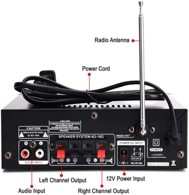NÖRDIC Bluetooth 5.0 Stereoforsterker 2x40W AUX / USB / BT Lydforsterker med FM 2xMIC inngang
