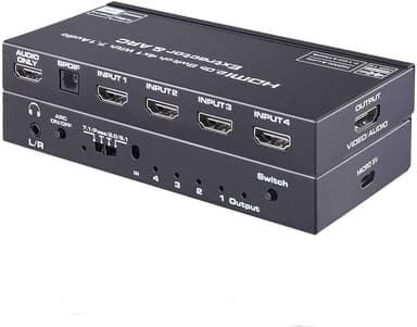 NÖRDIC HDMI Switch 4 til 1 med 7.1 lydekstraktor ARC SPDIF stereo 3,5 mm lyd 4K60hz HDCP2.2 3D HDR10 18Gbps
