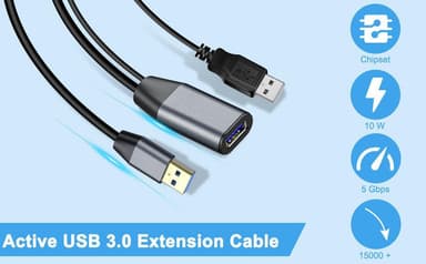 NÖRDIC Active 15m USB3.1 skjøtekabel 5Gbps USB A hann til hunn for Xbox, PS5, Oculus, skriver, skanner, Playstation, VR USB-forlengelseskabel