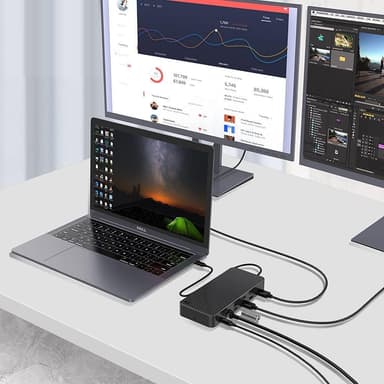 NÖRDIC DisplayLink USB-A & USB-C trippelskjermer Dokkingstasjon 1 til 11 4K60Hz 2xUSB-C 3xUSB-A Mac M1 M2 Thunderbolt 3 & 4