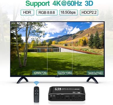 NÖRDIC HDMI Matrix switch 2X2 med avtrekker 4K60Hz RGB 8: 8: 8 18Gbps 3D HDR HDCP2.2