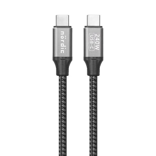 NÖRDIC 25 cm USB-C til C nylonflettet kabel hurtiglading med PD3.1 240W 48V 5A med Emarker