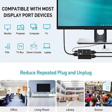 NÖRDIC 8K30Hz Displayport-svitsj 2 til 1 og splitter 1 til 2, 4K120hz
