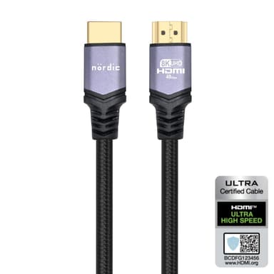 1,5m Ultra High Speed ​​​​HDMI 2.1 8K 60Hz 4K 120Hz 48Gbps Dynamic HDR eARC Spillmodus VRR Dolby ATMOS Nylonflettet gullbelagt