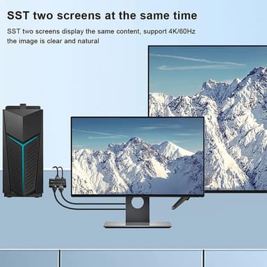NÖRDIC 1 til 2 splitter 1xDisplayport til 1xHDMI og 1xDisplayport 8K30Hz støtte for MST og HDR