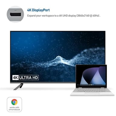 Cable Matters 1 til 5 dokkingstasjon 1xDP 4K60Hz, 1xRJ45 Ethernet 2xUSB-A 1xUSB-C PD 60W Fungerer med Chromebook-sertifisert