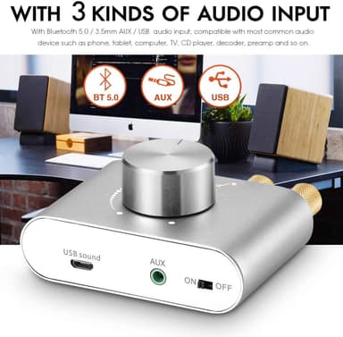 NÖRDIC Bluetooth 5.0 Stereoforsterker Digital Audio Amplifier 2x50W AUX / USB / BT Silver