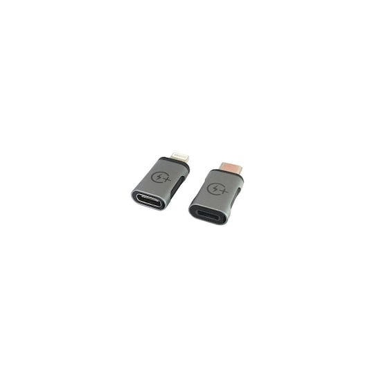 NÖRDIC 2 i 1 adaptersett USB C til lynet Kvinne og Lightning HA til USB C Ho Aluminium Space Grey