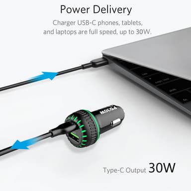 NÖRDIC bil lader 30W med 1xusb c pd30w og 1xusb en 18w rask lader 3.0 qualcomm sertifisert