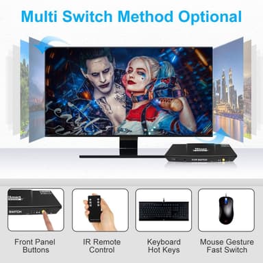 NÖRDIC KVM Switch 2 til 1 HDMI 2.0 4K 60Hz 3xUSB for PC, Xbox, PS5 og bærbar HDR10 HDCP2.2