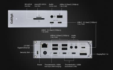 CalDigit TS4 1 til 18 USB-C-dokkingstasjon kompatibel med Thunderbolt 4 og 3, USB4-støtte for M1 og M2