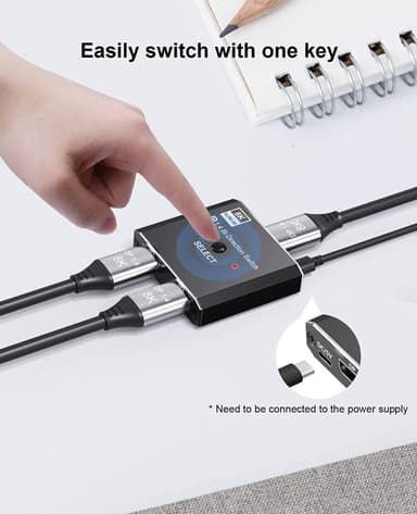 NÖRDIC 8K30Hz Displayport-svitsj 2 til 1 og splitter 1 til 2, 4K120hz