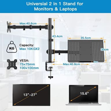 NÖRDIC Monitor Arm og Laptop Holder Monitor 13-27 ""8kg Portable 15.6"" Monitor Mount