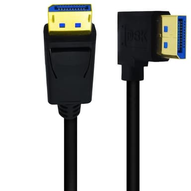 NÖRDIC 2m vinklet Displayport til Displayport-kabel ver 1.4 UHD 8K i 60Hz 32.4Gbps 10-bit HDR dobbeltskjermet